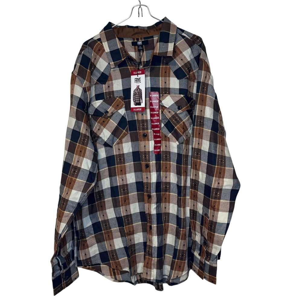 Frye Mens Shirt Plaid Jacquard Flannel Long Sleeve‎ Button Up Western  XL NWT
